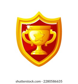 Golden shield award and goblet. Vector icon for games