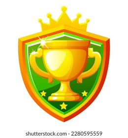 Golden shield award and goblet. Vector icon for games