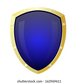 Golden shield with a blue background. Isolate