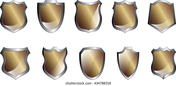 Golden shield collection silver frame Vector shields for design. Black collection.