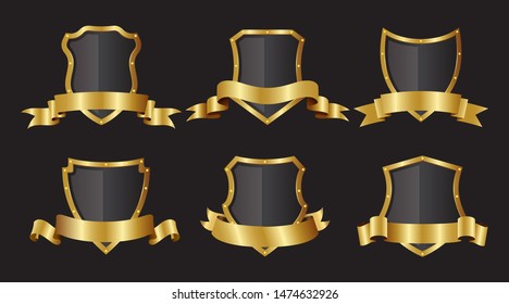 Golden shield collection. Vector illustration EPS10.