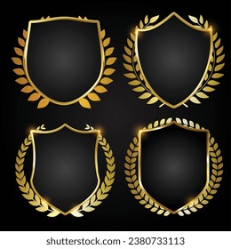Golden shield collection. Vector illustration  