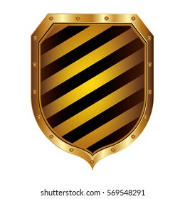 golden shield with colorful diagonal lines shape