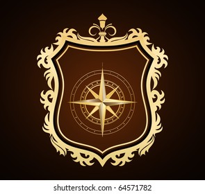 golden shield with compass rose
