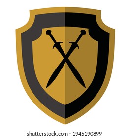 golden shield with cross sword vector design