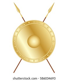 Golden shield and crossed spears, vector design