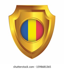 Golden shield design. chad flag on a shield with a white background.