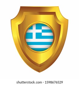 Golden shield design. Greece flag on a shield with a white background.