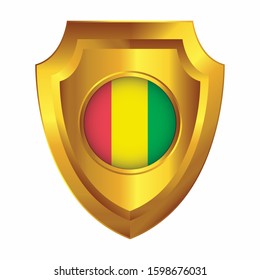 Golden shield design. Guinea flag on a shield with a white background.