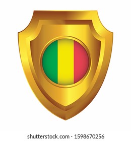 Golden shield design. Mali flag on a shield with a white background.