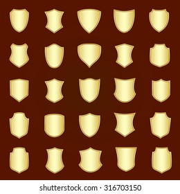 Golden shield design set with various shapes. EPS 10