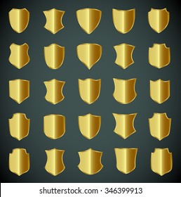 Golden shield design set with various shapes. EPS 10