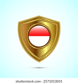 Golden Shield Emblem Featuring the Flag of Indonesia Symbolizing National Pride and Heritage