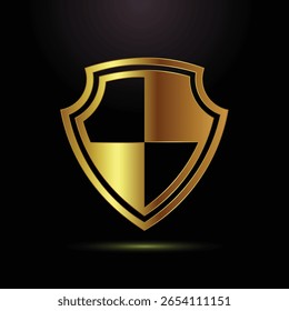 Golden Shield Emblem mit einem Quartered Design, Bedeutung Schutz, Sicherheit und Stärke in Noble Heraldry