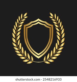 Golden Shield Emblem with Laurel Wreath on Black Background  
