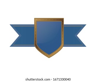 golden shield emblem with ribbon frame vector illustration design