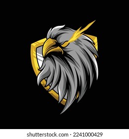 golden shield falcon mascot vector design, can be used for t-shirt designs, mascot designs, posters, etc