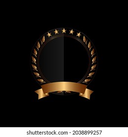 golden shield frame label Surrounded by a bouquet of olives for congratulations. Empty space for text frame labels and vector labels.