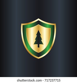 Golden shield with green tree icon