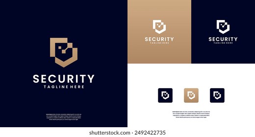 Golden shield guard logo. security technology logo design inspiration.