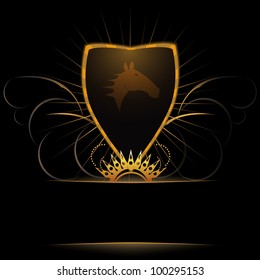 golden shield with horse head