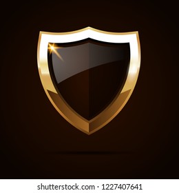 Golden shield icon. Vector illustration. 