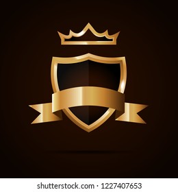 Golden shield icon. Vector illustration. 