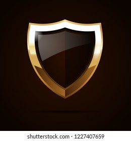 Golden shield icon. Vector illustration. 