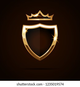 Golden shield icon. Vector illustration. 