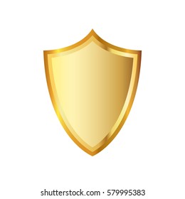 Golden shield icon. Vector illustration. Golden shield isolated on white background.