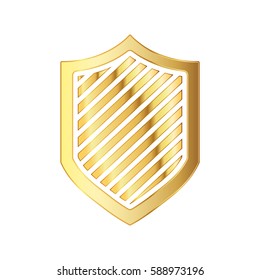 Golden shield icon. Vector illustration. Golden shield isolated on white background.