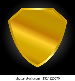 Golden shield icon vector isolated on black gradient background