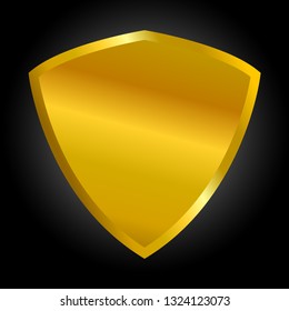 Golden shield icon vector isolated on black gradient background