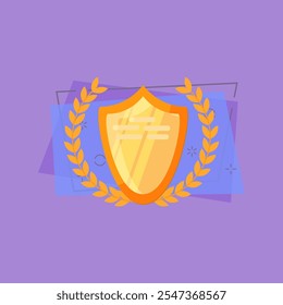 Golden shield illustration. Shield, metal, winner. Competition concept. Vector illustration can be used for topics like tournament, competition, winning