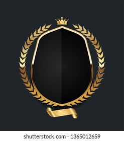 Golden shield with golden laurel wreath 