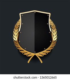 Golden shield with golden laurel wreath 