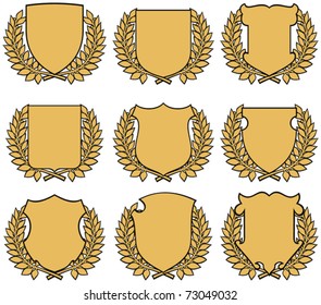 golden shield with laurel wreath