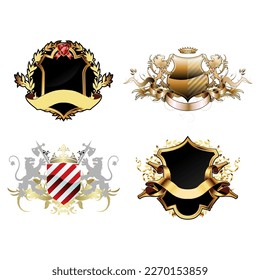 Golden shield laurel wreath and badges collection isolated on white background suitable for business logo