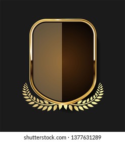 Golden shield and laurel wreath retro design 