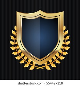 Golden Shield With Laurel Wreath. Vector Illustration