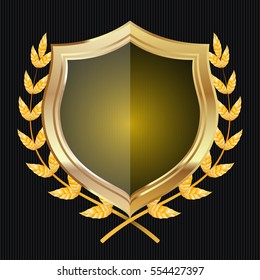 Golden Shield With Laurel Wreath. Vector Illustration