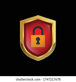 golden shield with lock icon.Vector illustration isolated on white background.