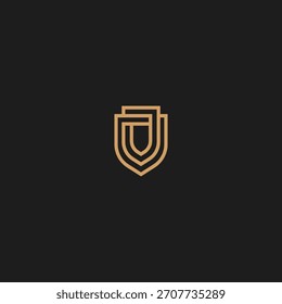 Golden shield logo Icon flat vector design