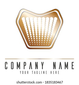 Golden shield logo. Vector symbol design for security agency.