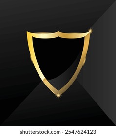 Golden Shield on Black Background. Graphic design elements and resources vector art. Protection and security concept