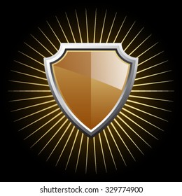 golden shield on black background 