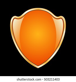 Golden shield on a black background, stylish vector illustration for web design