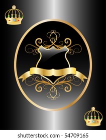 Golden shield on black background.Vector