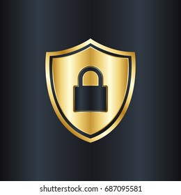 Golden Shield With Padlock Icon