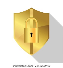 Golden shield with padlock vector design. vector illustration. EPS 10 